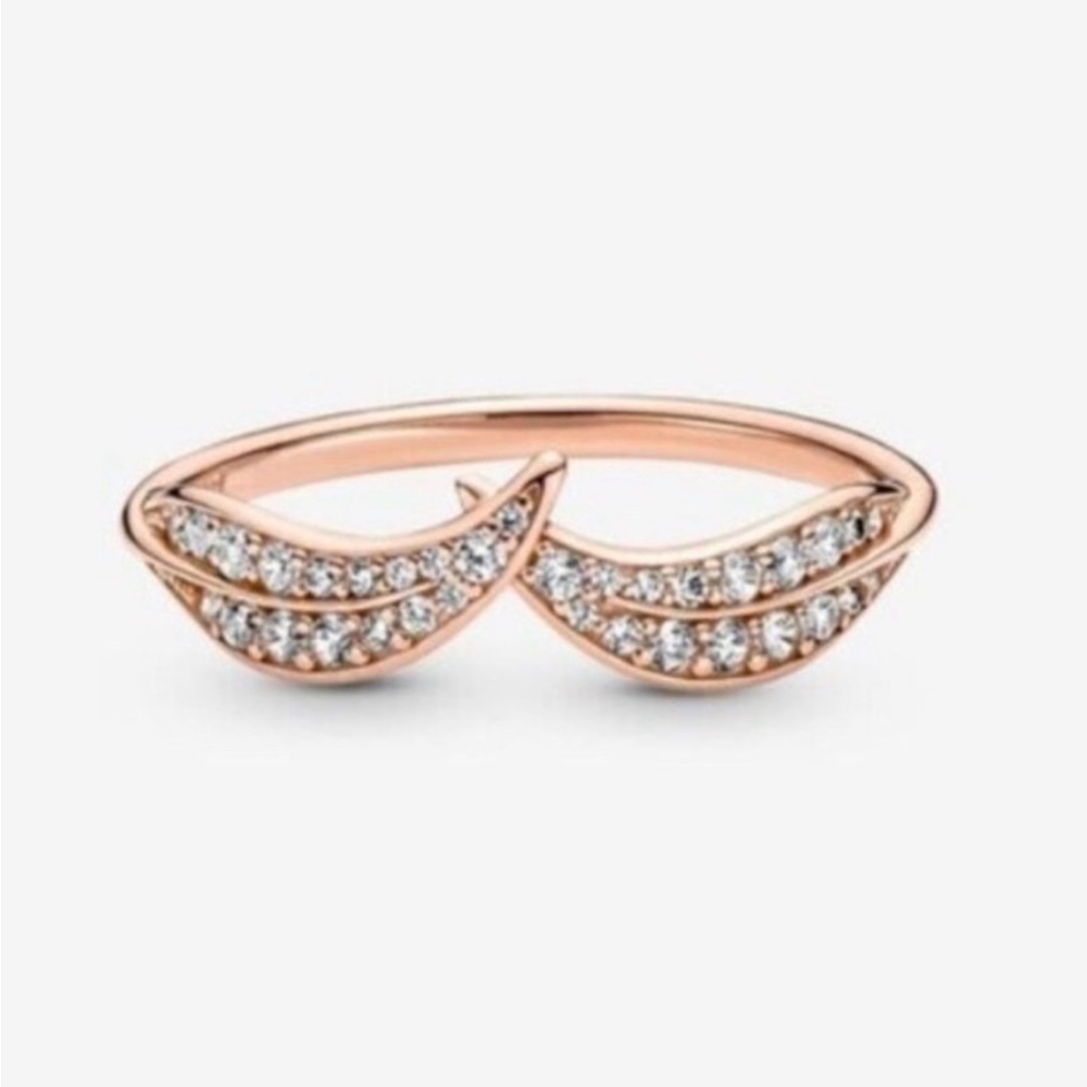 NWT Pandora Rose Gold Plated CZ Leaf Ring Size 48 (4.5)